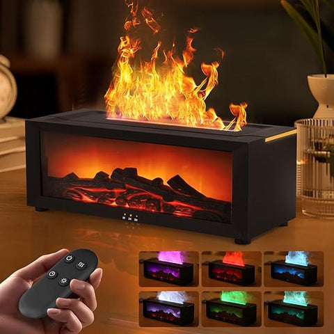 Difusor de lareira Neulriscn, difusor de óleo essencial de chama, difusores de chama 3D de 150 ml para casa, difusores de aromaterapia de 7 cores LED com controle remoto para quarto, sala, desligamento automático sem água e temporizador